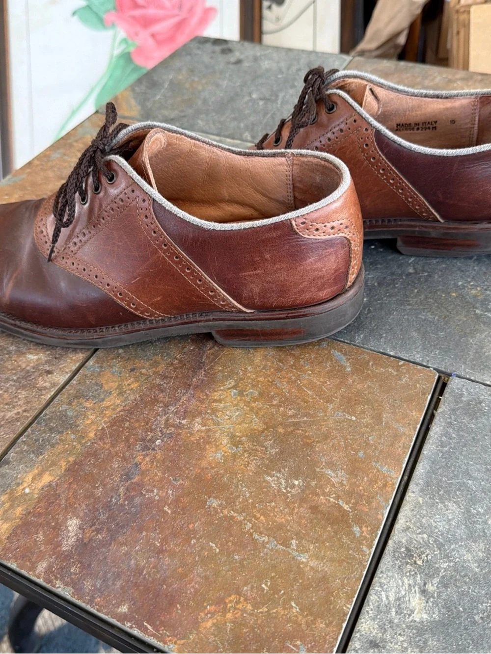 Croft & Barrow Men's Brown Italian Leather Lace-Up Oxfords Shoes Size 10